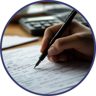 a woman writing a cheque